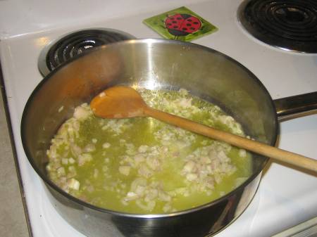 sautee shallots, garlic, sage and salt & pepper until translucent - add arborio rice